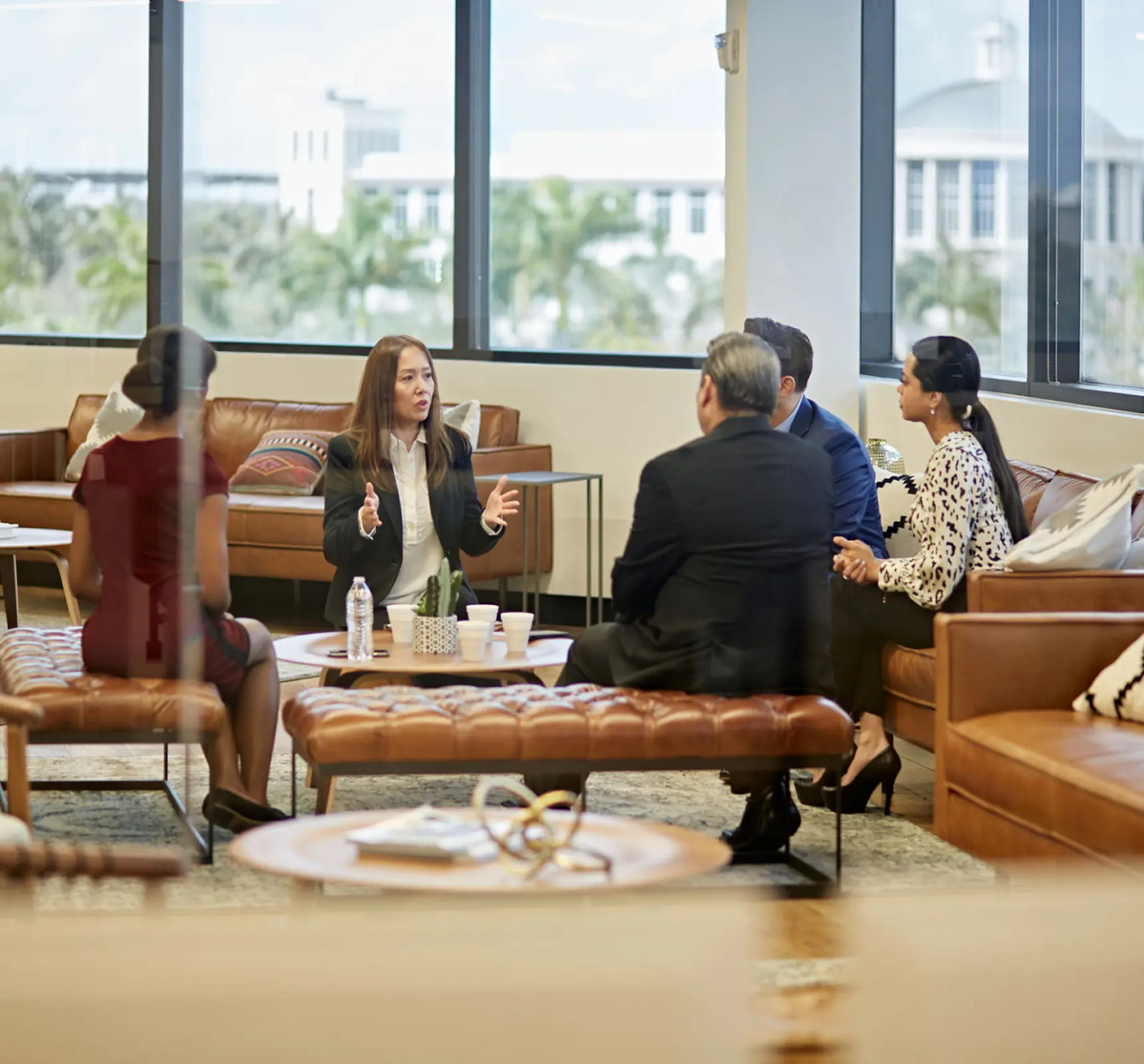 Group discussion in a bright office
